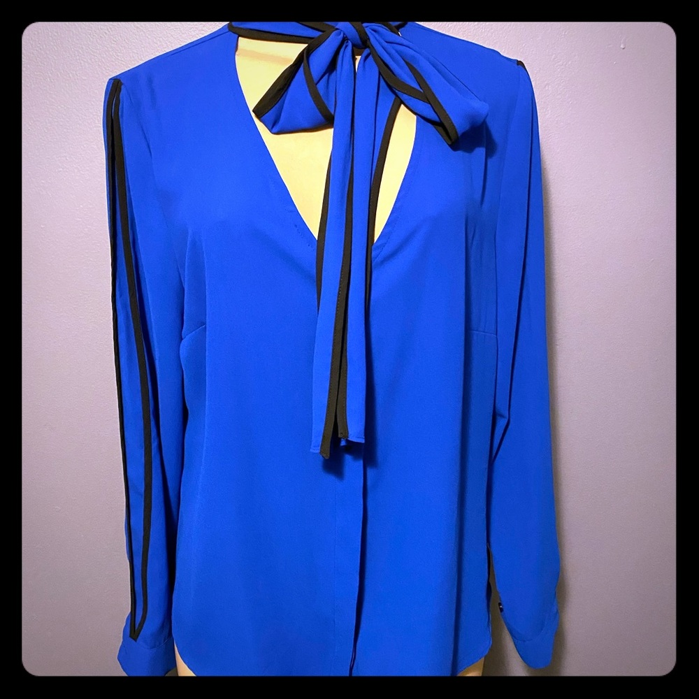 Royal blue shirt with black accents